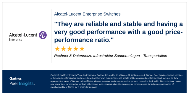 HeitorFaroni's tweet photo. Rechner &amp; Datennetze Infrastruktur Sonderanlagen in the Transportation Industry gives @ALUEnterprise Switches 5/5 Rating in Gartner Peer Insights™ Data Center and Cloud Networking Market. Read the full review here. #gartnerpeerinsights https://t.co/AN9bMD7WaL https://t.co/mgkIkk2Jrg