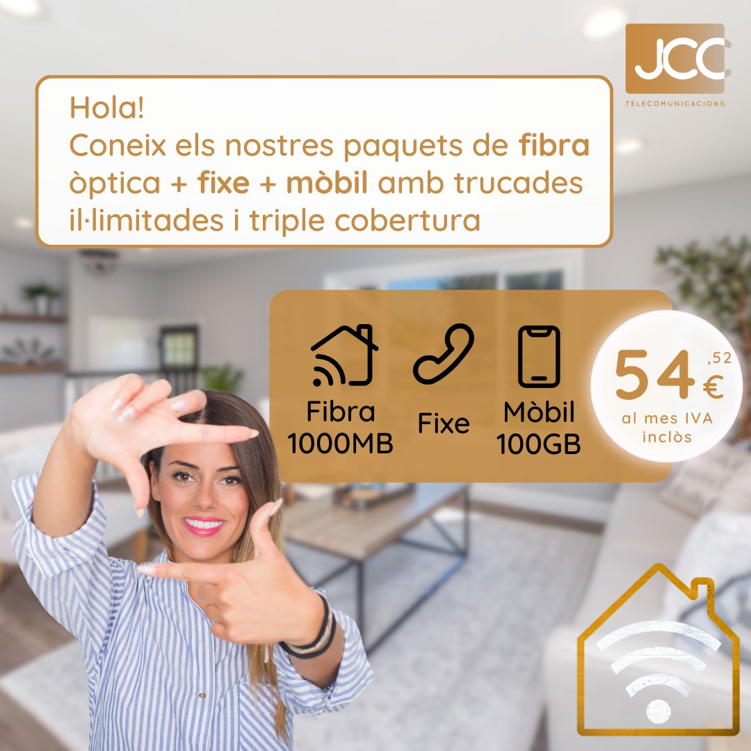 jcastellsagues's tweet photo. La nostra fibra òptica de 1000MB + línia fixe + mòbil amb trucades il·limitades i 100GB de dades amb triple cobertura per només 54,52€/mes IVA inclòs per sempre. Contacta per a més informació.

#JCC #pack #fibra #mobil #fixe #triplecobertura https://t.co/YpkY08i1Ca