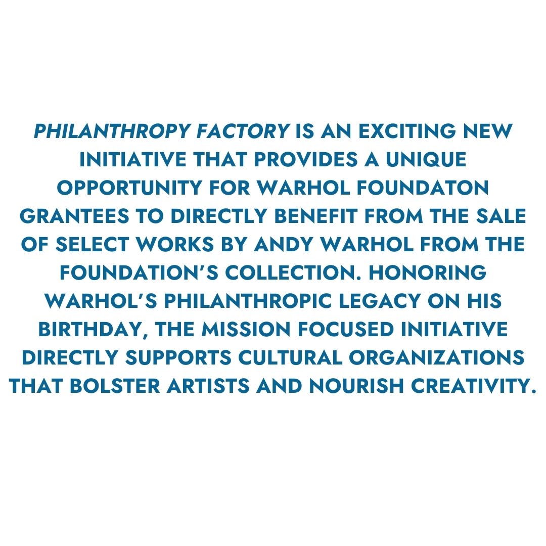 warholfdn's tweet photo. ONLINE BENEFIT ART SALE
Philanthropy Factory provides an opportunity for recent grantees to benefit from the sale of Warhol works from the Foundation’s collection, available on the Foundation’s eBay for Charity platform through August 20th. Link in bio with for more information. https://t.co/a8Q7RNl44Y
