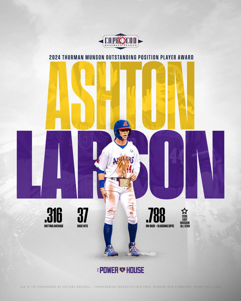 LSU Baseball (@lsubaseball) on Twitter photo One Of Cape Cod's Best
Congratulations to <a href="/Ashton_Larson11/">Ashton Larson</a> on being named the Most Outstanding Position Player for the <a href="/ChathamAnglers/">Chatham Anglers</a>! One Of Cape Cod's Best
Congratulations to <a href="/Ashton_Larson11/">Ashton Larson</a> on being named the Most Outstanding Position Player for the <a href="/ChathamAnglers/">Chatham Anglers</a>!