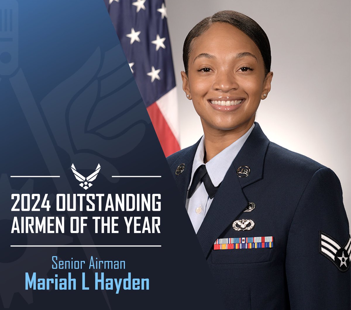 Congratulations to SrA Mariah L. Hayden for being selected as one of the United States Air Force's 12 Outstanding Airmen of the Year for 2024 🎉

SrA Hayden was also just selected for promotion to SSgt due to her outstanding work in the field. Keep leading the way!
