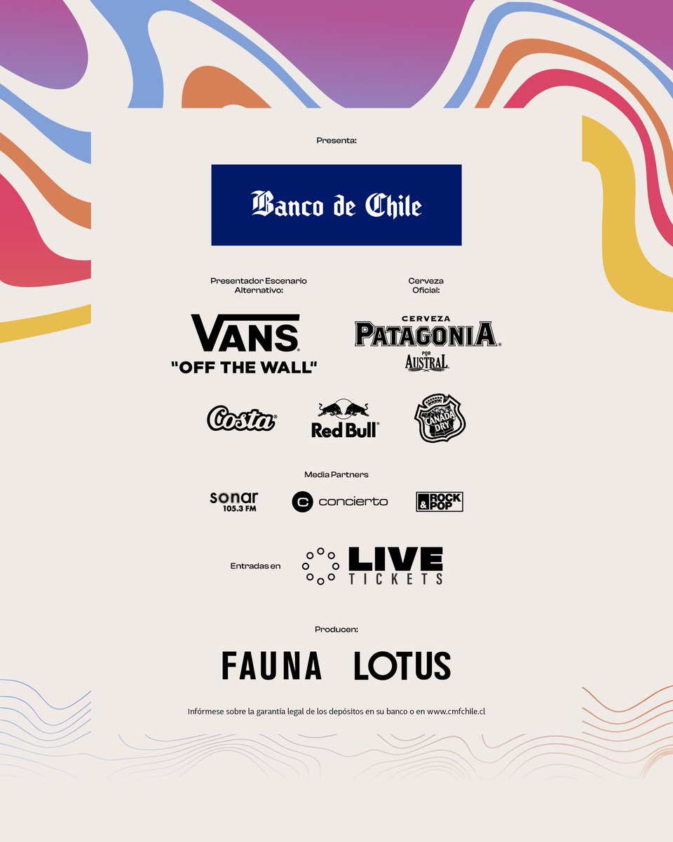 ¡Line up oficial de #FaunaPrimavera2024!
¡Emocionados por volver a encontrarnos para vivir una experiencia musical inigualable! 🔊
🗓️ Preventa Exclusiva Cliente Banco de Chile - 09/08 a mediodía 
🗓️ Venta General - 12/08 de agosto a mediodía 
🎟️ Entradas por <a href="/LiveTicketsCL/">Livetickets</a>