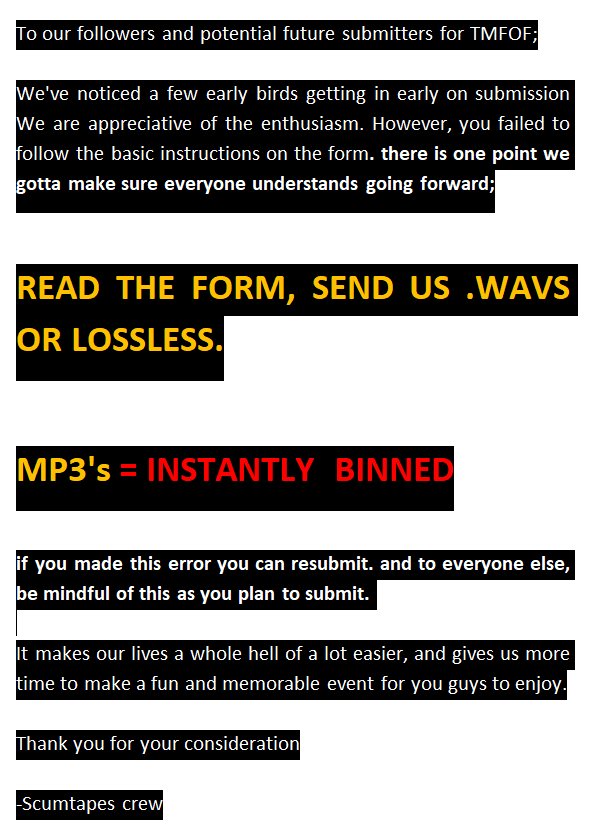 TMFOF V Submission form has had a small update;

docs.google.com/forms/d/e/1FAI…

Before You submit, please consider the following: