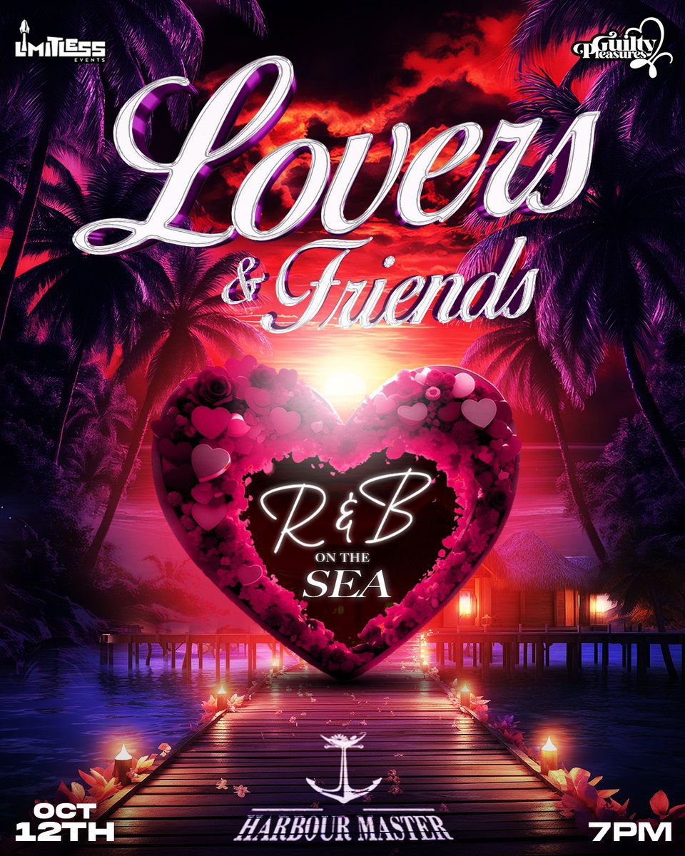 Limitlesstt's tweet photo. 𝑳𝒐𝒗𝒆𝒓𝒔 &amp; 𝑭𝒓𝒊𝒆𝒏𝒅𝒔 - R&amp;B On The Sea 🚢♥️
🌹 12.10.24 
🌹Harbour Master
🌹7pm

𝑻𝒊𝒄𝒌𝒆𝒕 𝒐𝒖𝒕𝒍𝒆𝒕𝒔 🎟️:
@tttliveonline
@theshoebox_tt
@leesfashionfetish 
@woodfordcafe
@519_trinidad
@papiswaterhole 

𝒐𝒏𝒍𝒊𝒏𝒆 𝒗𝒊𝒂 🖥️:
https://t.co/R2Jao6wgdF https://t.co/SQXGWMq2VU