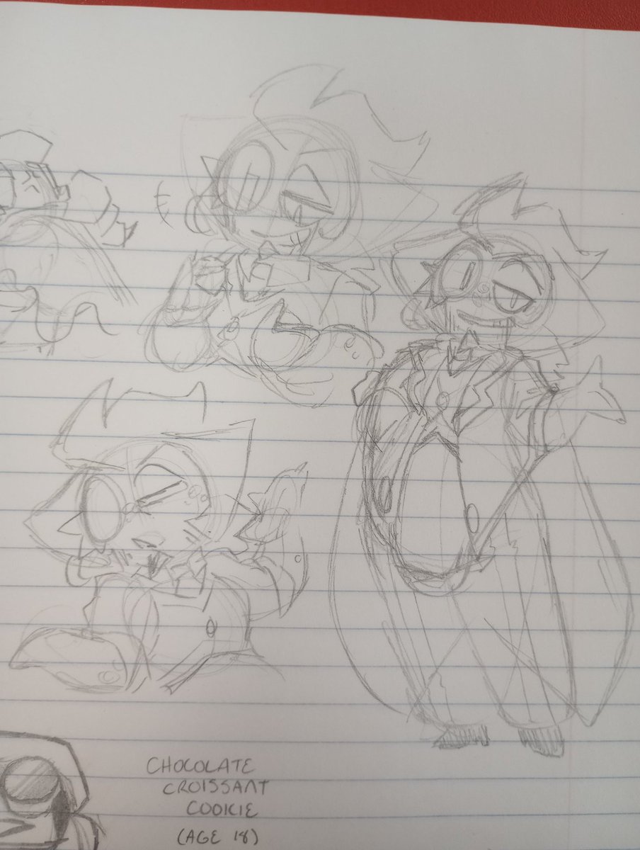 EeveeEnchanted's tweet photo. Miscellaneous doodles featuring some doodles (that I fully plan on digitalizing soon) of @TheInkJester 's OC Gold Choco Cookie 

Even a silly doodle of him interacting with my OC Chocolate Croissant because it felt appropriate he would buy wears from him. https://t.co/ztR9HXITk8