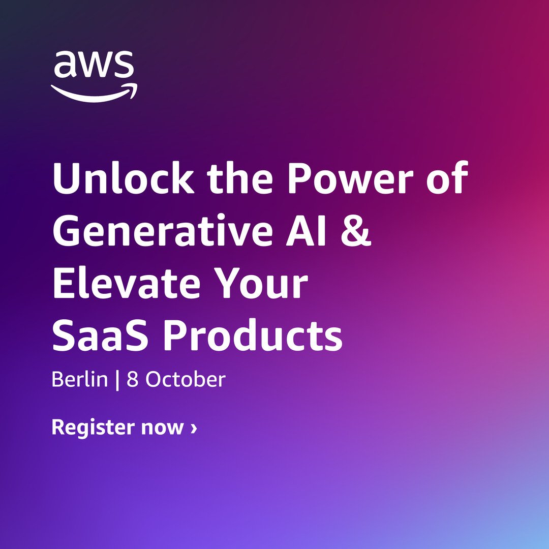 Are you ready to revolutionize your software products with the cutting-edge capabilities of generative AI? Join us at the AWS Growth Accelerator for Software Companies in Berlin &amp; elevate your SaaS products. 👉 bit.ly/4fQ1Xuf bit.ly/4fDtazT