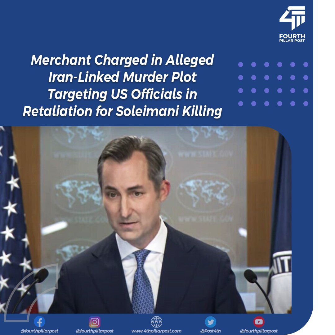 Post4th's tweet image. Merchant charged with orchestrating a murder-for-hire plot against US officials in response to Soleimani's death. DOJ and FBI working to protect against threats from Iran. #SoleimaniRevenge #USJustice #NationalSecurity 
Read more: 4thpillarpost.com