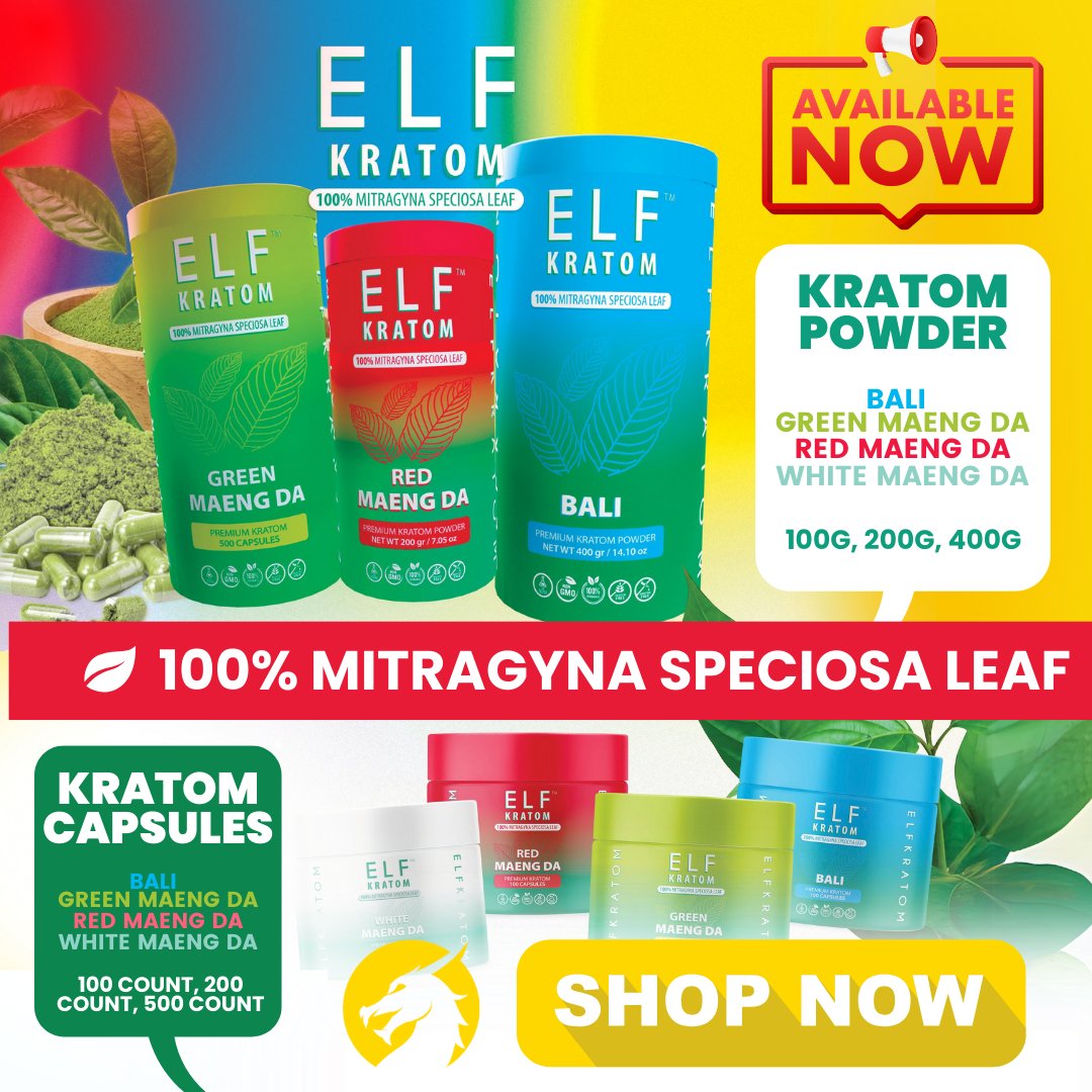 🐉🌟 ELF Kratom, made from 100% mitragyna speciosa leaf, is now available at Gold Dragon Kratom in both capsules and powder! 💊🌿

Get a free shaker cup and free shipping with any $99+ order! 🎁🚀

➡️ Visit golddragonkratom.com/pages/brands/e… to shop today! #kratom #ELFKratom