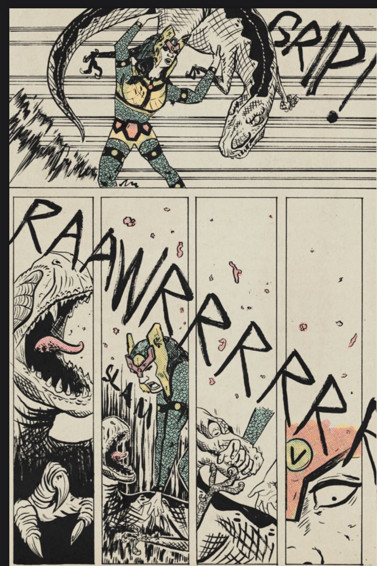 KineticRadio's tweet photo. Interior look at BARDASAURUS REX up to page 6 🦸🏻‍♀️🦖🦕
Want to read the whole thing right now? 
Get the PDF for zero dollars and zero cents at my website! 
If you like what you see and are able , consider throwing a few 💵 my way by supporting my Ko-Fi or Etsy

#makemorecomics https://t.co/o9QsvTz97f