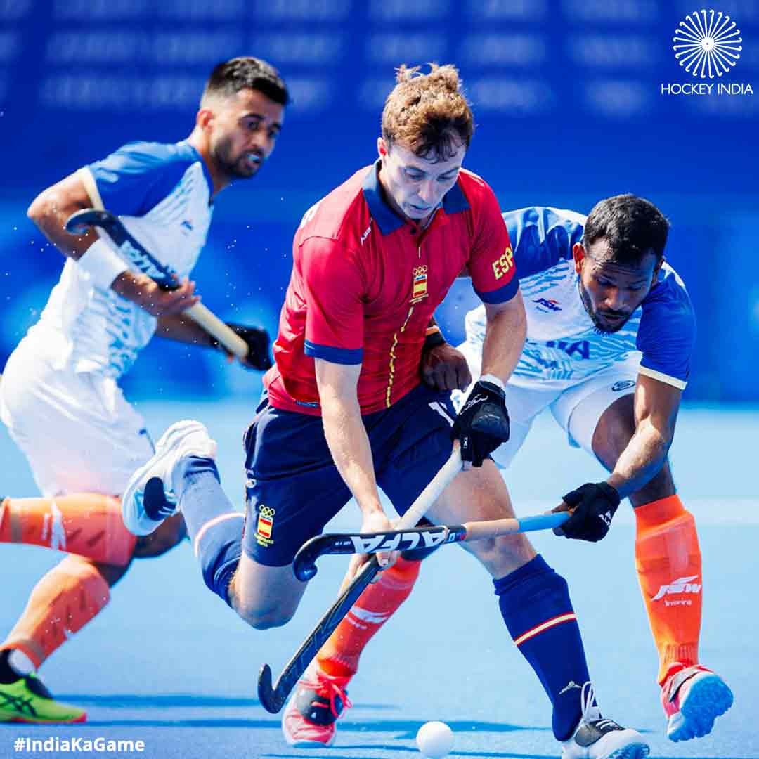 TheHockeyIndia's tweet photo. In a thrilling encounter, the Indian hockey team demonstrated remarkable resilience against Spain. Although India dominated the circle with nine penetrations in the first quarter, they couldn’t break through. Spain took the lead early in the second quarter with a penalty stroke by Marc Miralles, but India's defense, anchored by Amit Rohidas, kept Spain from extending their lead.

With seconds left in the first half, Harmanpreet Singh scored a crucial penalty corner, leveling the score and further establishing himself as the tournament's top scorer. He added another goal after the break, putting India ahead. Despite a disallowed Spanish goal and relentless pressure from Spain, India's defense held firm.

In the final moments, PR Sreejesh, in his last international match, made two vital saves to secure India's narrow win. The match was a testament to India's grit and determination, leaving a lasting impression with their dramatic victory.

Full-Time:
India 🇮🇳 2️⃣ - 1️⃣ 🇪🇸 Spain

#Hockey #HockeyIndia #IndiaKaGame #WinItForSreejesh #Paris2024 #INDvsESP

@CMO_Odisha @IndiaSports @Media_SAI
@sports_odisha @Limca_Official @CocaCola @FIH_Hockey
