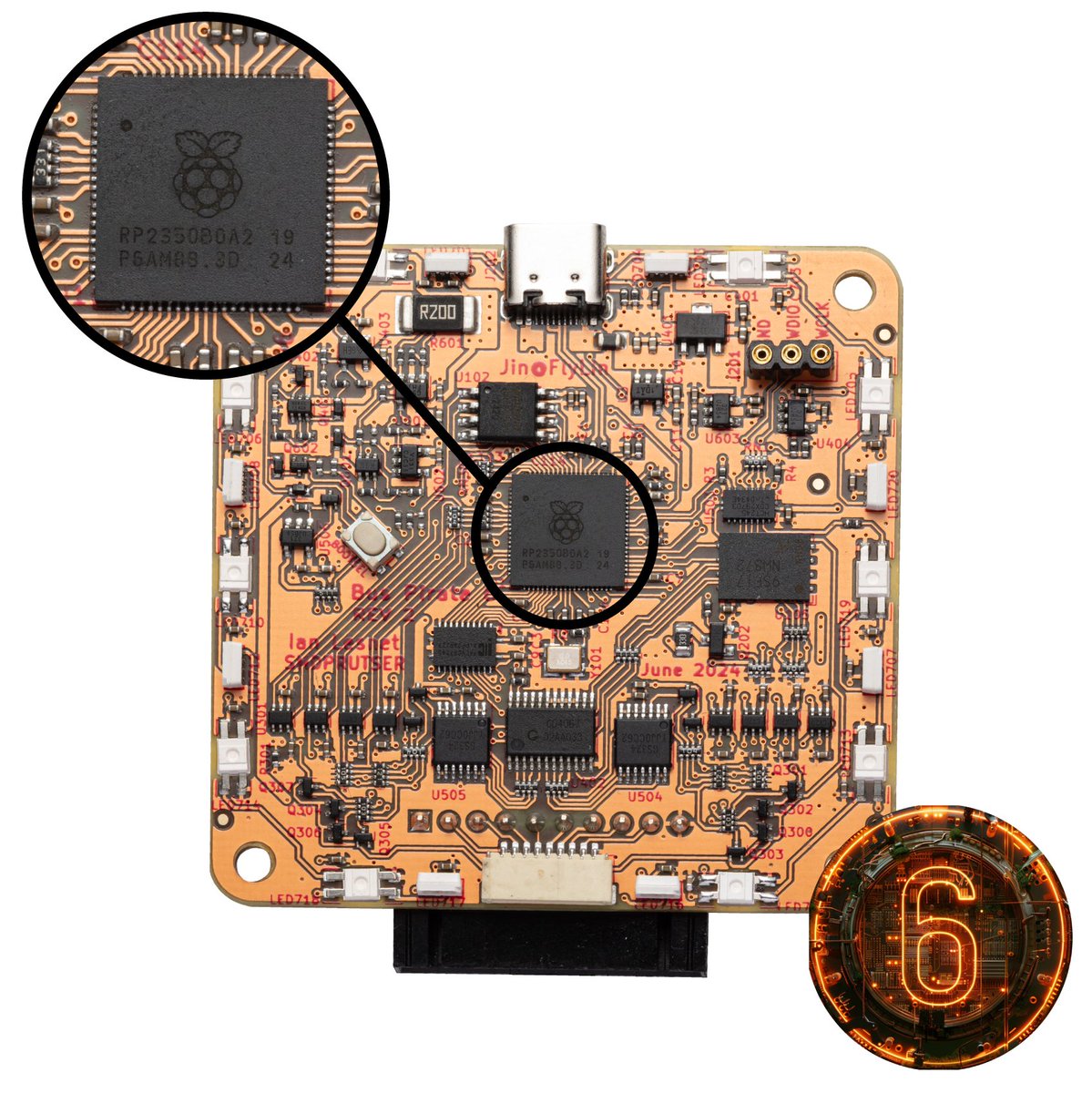 Bus Pirate 6 uses RP2350B with 18 additional IO pins. More pins = more fun. First, we got rid of the 74HC595 IO expanders. Everything on the board is directly controlled by the RP2350B. Some huge advantages here: