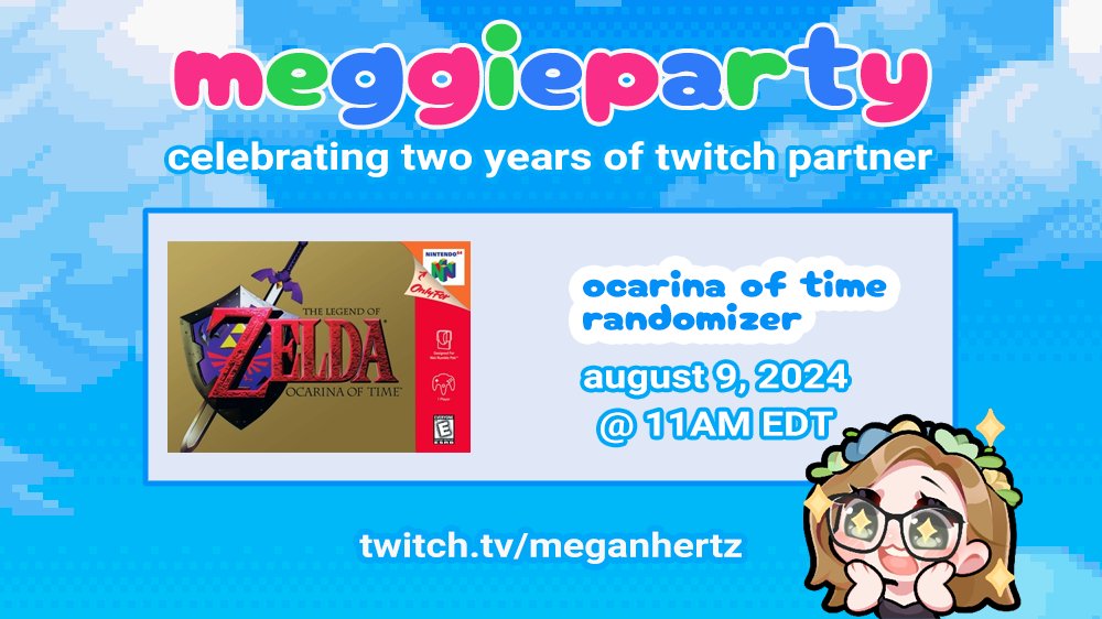 meganhertz's tweet photo. tomorrow is my partner anniversary 💖 celebrating two years with ocarina of time randomizer &amp; possibly more! streaming for as long as i can (aiming for a 12 hour stream ✨) https://t.co/0WiAUrQsu3