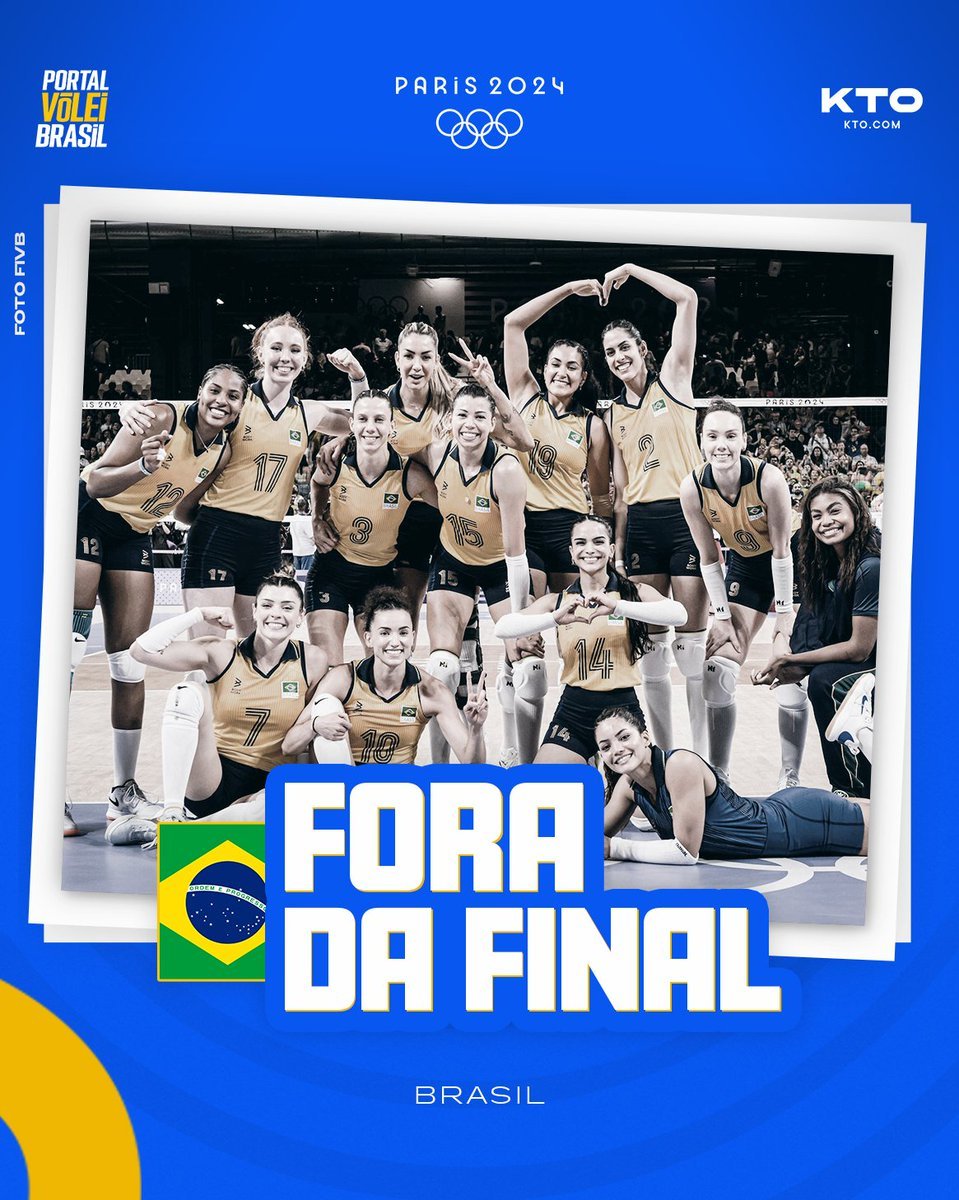 portal_volei's tweet photo. ❎ FORA DA FINAL! A seleção feminina do Brasil está fora da final dos Jogos Olímpicos de Paris 2024 🇧🇷 https://t.co/0VkPcrpZAA