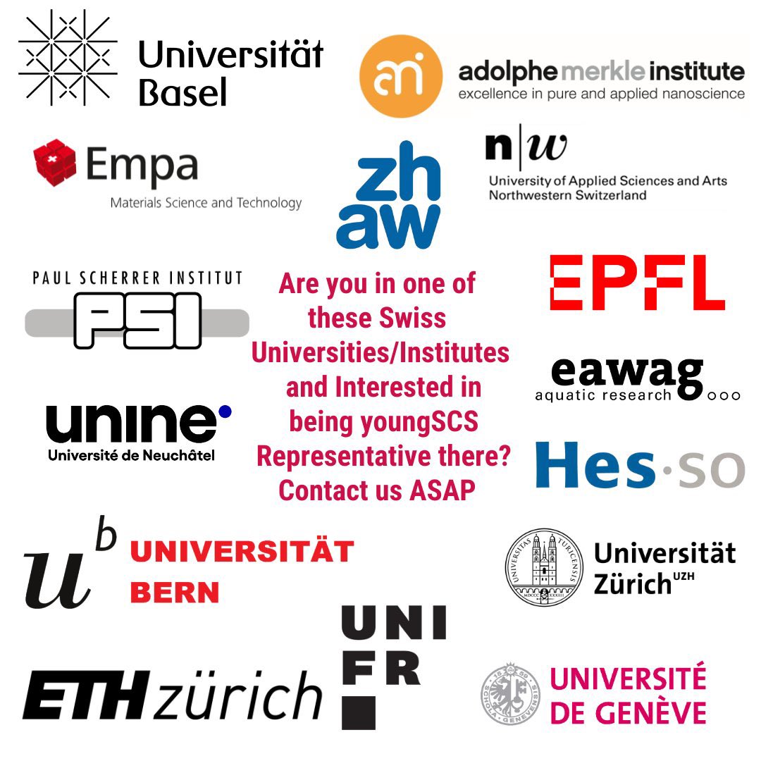 youngSCS (@youngscs1) on Twitter photo Are you in one of these Swiss Universities/Institutes and Interested in being youngSCS Representative there?
DM us or send us an email on youngscs@scg.ch
Come and join our family 😍🤩 Are you in one of these Swiss Universities/Institutes and Interested in being youngSCS Representative there?
DM us or send us an email on youngscs@scg.ch
Come and join our family 😍🤩