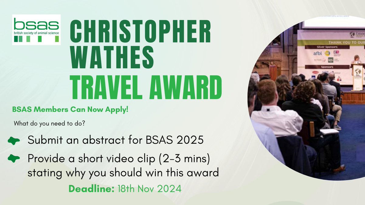 📢Calling all BSAS members

🛩️Want to win up to £1,500 towards your travel expenses to attend BSAS 2025 in Galway?

❓what do you need to do? Simply submit an abstract for BSAS 2025 and send us a short video explaining why you should win. 

🌟- bit.ly/3YxG38L
🍀Good luck