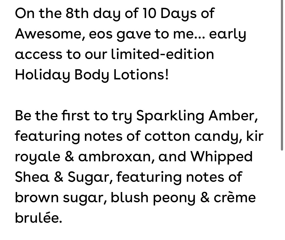 barevanillababy's tweet photo. omg guys wake up!!! eos just dropped two new limited edition scents in the body lotion that comes in a set and here are the notes. i already ordered two https://t.co/2vb0z9wiTa
