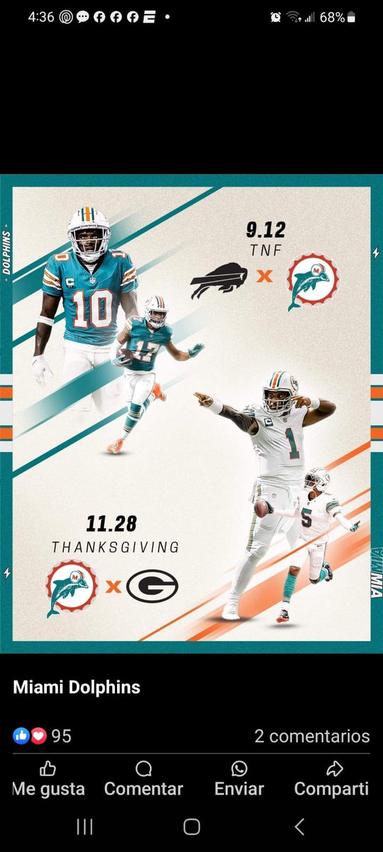 Jueves Retro: 
Los <a href="/MiamiDolphins/">Miami Dolphins</a> 📷 llevarán el uniforme retro Aqua  el TNF del 12/09 VS #Bills y el White el día de acción de gracias VS #Packers 
#GoFins #AletasArriba🐬
