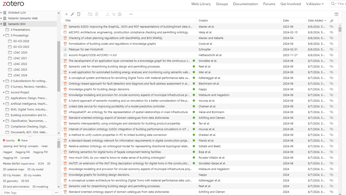 valexiev1's tweet image. LDAC 2020-2024 has about 110 items. But the total #SemanticBIM @zotero library has 1027 items zotero.org/groups/3007408… . Please join, use it, and contribute!