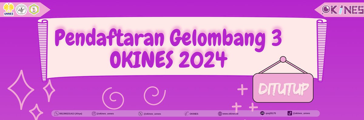 📢 [𝐏𝐄𝐍𝐔𝐓𝐔𝐏𝐀𝐍 𝐏𝐄𝐍𝐃𝐀𝐅𝐓𝐀𝐑𝐀𝐍 𝐆𝐄𝐋𝐎𝐌𝐁𝐀𝐍𝐆 𝐈𝐈𝐈] 📢

Berakhirnya pendaftaran peserta Okines 2024 menandakan bahwa kompetisi kimia nasional paling bergengsi se-Indonesia segera dimulai 🤗

Semangat dalam mempersiapkan Okines 2024 dan menangkan hadiahnya 🤩