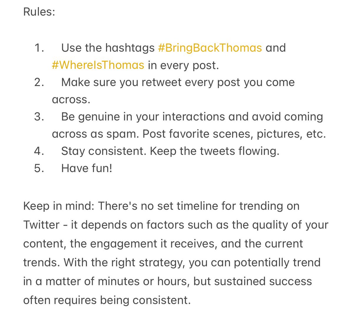 ThopeNews's tweet photo. Starting 8/12/24 we’ll be trending #BringBackThomas and #WhereIsThomas all week! 

Make sure you use both hashtags in every tweet. https://t.co/2GZ2ZkR2F9