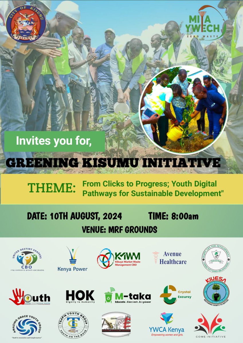 #GreeningKisumuInitiative
One day to go!
Join us on Saturday the 10th August 2024 at our Material Recovery Facility (MRF) in Mamboleo grounds for this noble cause!
We thank the City of Kisumu and the different Stakeholders for the solidarity