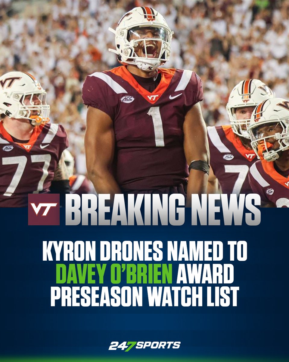 kolby_crawford's tweet photo. Kyron Drones named to Davey O’Brien Award Preseason Watch List

#Hokies https://t.co/ruwesWQxTs