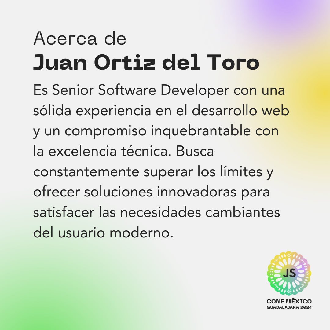 jsconfmx's tweet image. 🎉 ¡Nos complace anunciar a Juan Ortiz del Toro para #JSConfMX2024 con su charla "Escribiendo javascript para millones de usuarios en React Native"! Juan es Sr Software Developer con gran experiencia en desarrollo web. 🚀 #JavaScript #Mexico
👉🏻¡Únete! jsconf.mx