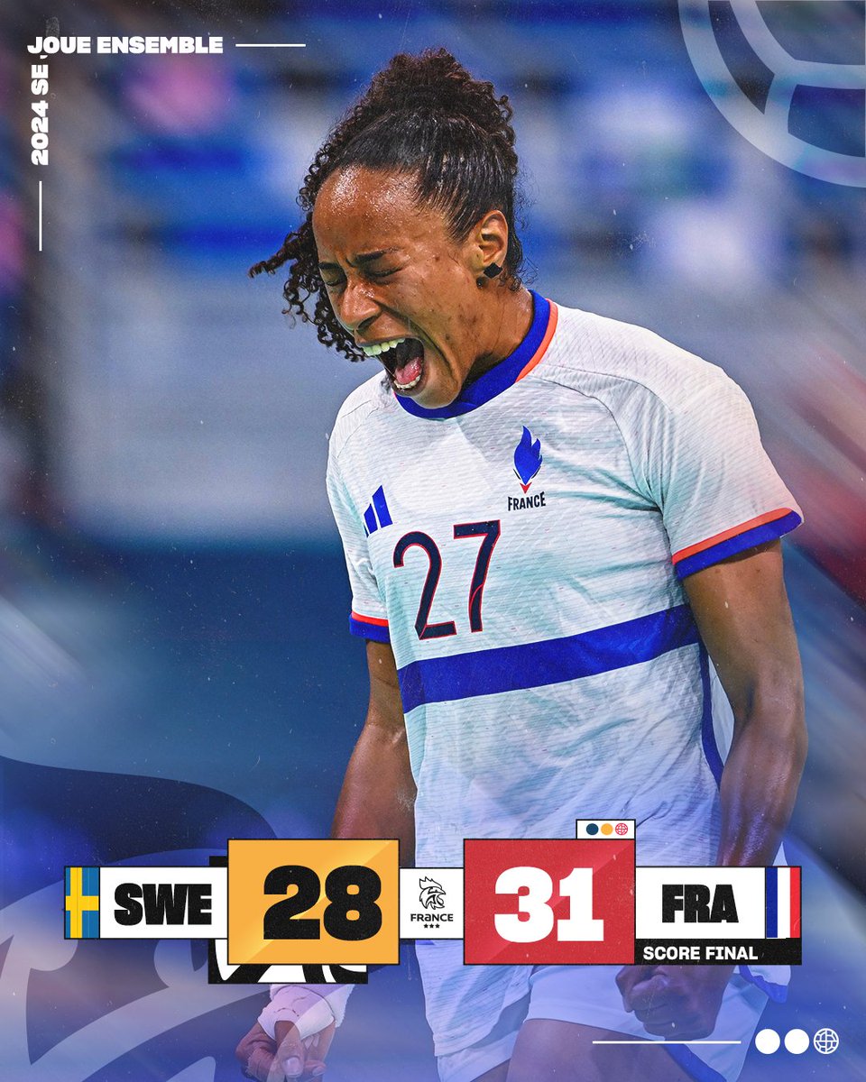 FRAHandball's tweet photo. VICTOIRE ! 🇸🇪28-31🇫🇷
DIRECTION LA FINALE ! 🚀
Les BLEUES s'imposent face aux Suédoises après prolongations ! 💪
Rendez-vous samedi à 15h00 pour la deuxième finale olympique d'affilée pour l'équipe de France féminine ! 
BRAVO LES FILLES !! 🙌
#BleuetFier https://t.co/y29L9HEnWl