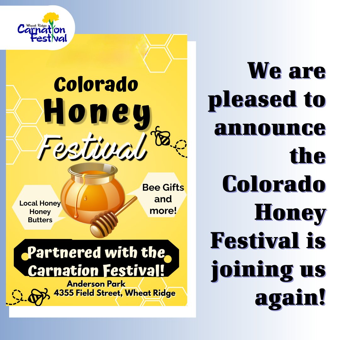 WRCarnationFest's tweet photo. The Colorado Honey Festival is joining us once again at the Wheat Ridge Carnation Festival! 🐝💛

🌻 Experience the sweetness and learn why honey is such an important part of our Colorado ecosystem. 

Come join us! https://t.co/yi4MRAwjeY