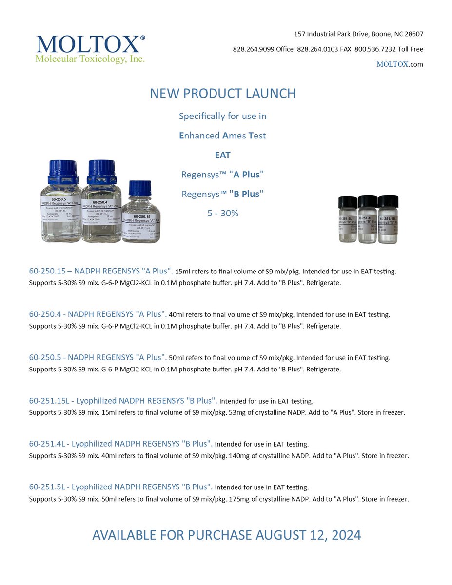 Starting 8.12.24, we will be launching the Regensys Plus™ product line. Regensys A Plus™ and Regensys B Plus™, the cofactors needed to produce the S9 mix at 5-30%. Users do not have to modify or make your own cofactors for this S9 mix type.
#enhancedamestest #nitrosamines