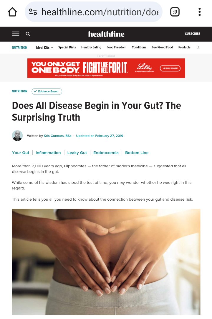 TippytopshapeU's tweet image. Nice article from @Healthline by
@krisgunnars on an extremely important factor for great health!

#Tippytopshape is all about gut health...🔻👀

"Though Hippocrates was incorrect in suggesting that all disease begins in your gut, evidence shows that many chronic metabolic