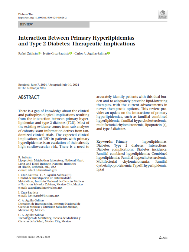 UIEMmx's tweet image. Te compartimos una reciente publicación de parte de nuestro equipo de investigadores. Interacción entre hiperlipidemias primarias y Diabetes Tipo 2: Implicaciones Terapéuticas.

doi.org/10.1007/s13300…

#UIEM #diabetes #INCMNSZ #investigacioncientifica #investigacionmedica