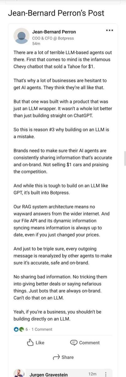 CBBuilder's tweet image. Surprised to see @getbotpress’s COO dismissing the power of LLMs from @OpenAI, @GoogleAI, and @AnthropicAI—and even more by them deleting critical feedback. 

Isn’t #AI about pushing boundaries, not silencing them? If you value innovation and #FreeSpeech, it’s time to rethink…