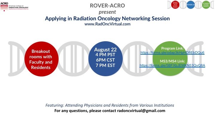Our #ACROpolis partners <a href="/RadoncROVER/">ROVERRO</a> are hosting an “Applying in Radiation Oncology Networking Session" on August 22 at 7 pm EST featuring attending physicians and residents from various institutions. Learn more &amp; register: radoncvirtual.com