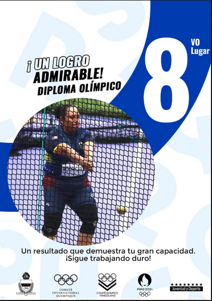 #8Ago
¡Diploma olímpico!
Rosa  Rodríguez se ubicó en el 8vo lugar del lanzamiento de martillo en su  primera final olímpica y 4tos Juegos Olímpicos. Felicitaciones
<a href="/OfficialCOV/">Comité Olímpico Venezolano</a> 
#PuebloSonrienteYEnPaz #Infocentro
<a href="/Gabrielasjr/">Gabriela Jiménez</a> <a href="/LaRosaInfoVE/">LaRosaInfoVE</a> <a href="/brigadasCHCH/">Brigadas comunicacionales Hugo Chávez</a> <a href="/enunclicvlc/">caraboboenunclic</a>