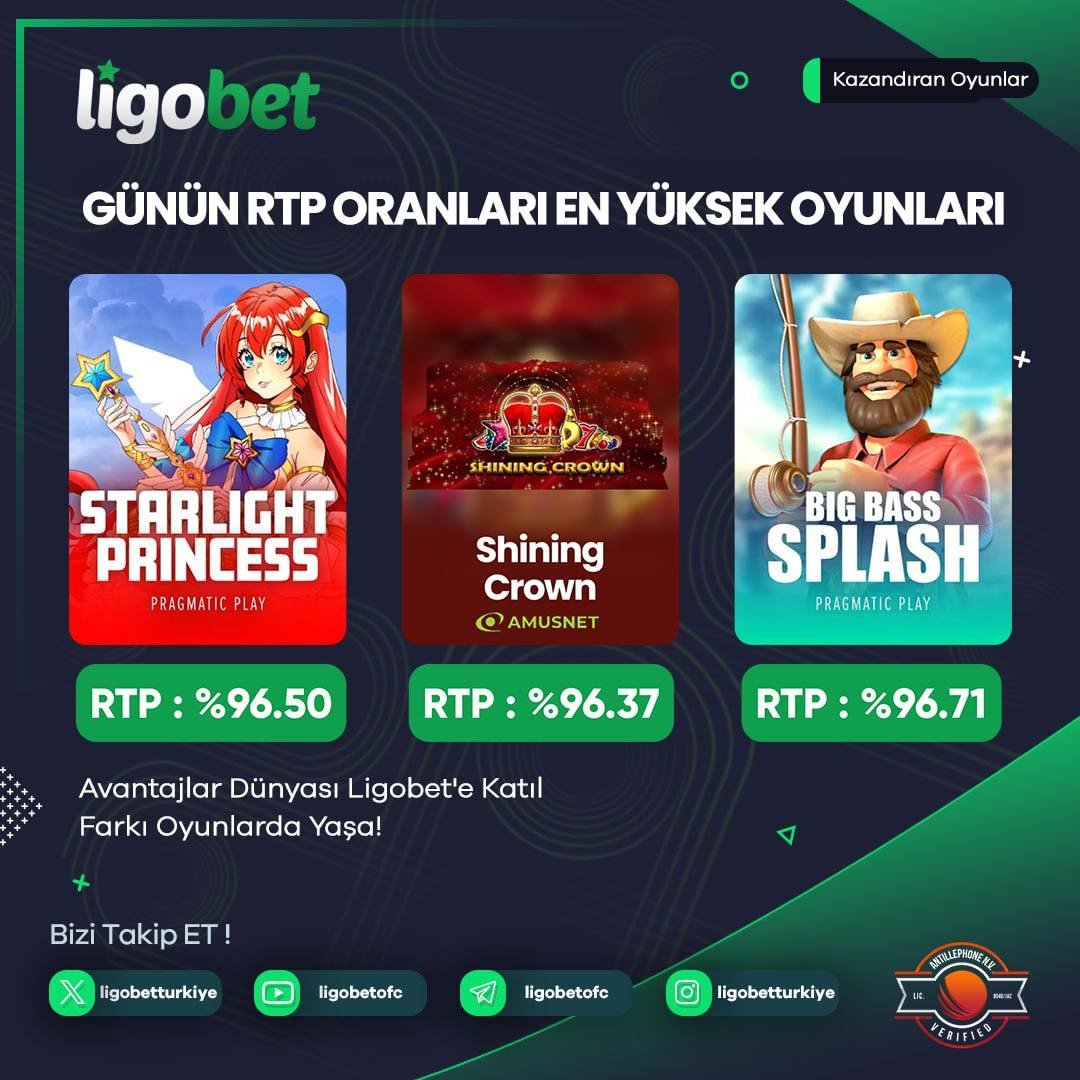 Ligobet_Giris's tweet photo. ⚡️ Günün En Yüksek RTP Oranları!

🎰 Yüksek RTP Slot Oyunlarıyla Kazancını Katla! 

⭐️ Ligobet'te eşsiz slot oyunları ile büyük kazançlar sizi bekliyor!

💫 Günün Oyunları; Starlight Princess, Shining Crown, Big Bass Splash https://t.co/qGwqHi06Et