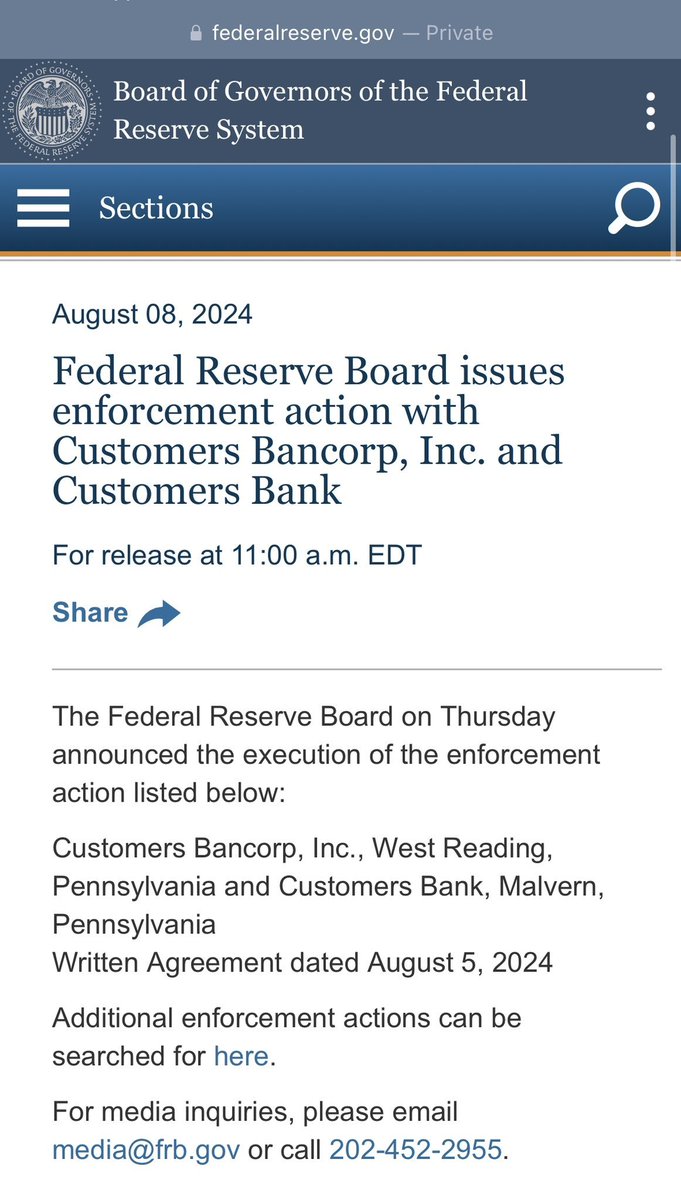 🚨 BREAKING: Customers Bank faces enforcement action from the Federal Reserve over risk management and compliance issues! 💸

The Fed has flagged “significant deficiencies” in the bank's Anti-Money Laundering practices and digital asset strategy. 🔍

Customers Bank has been a key