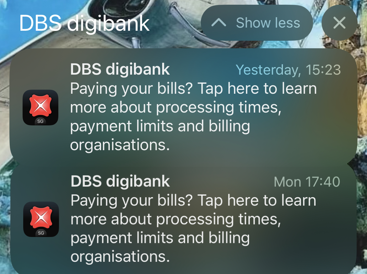 danien's tweet image. Hey @dbsbank @dbs_care, how many times (and how many years) do we need to keep going through this? DON'T SEND non-account/transaction related notifications when users have already opted out of your messages.