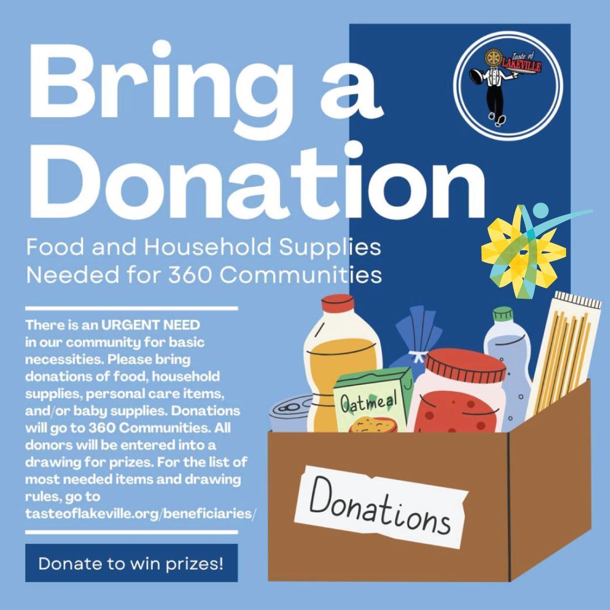 The Taste of Lakeville is Thursday, August 15th. Buy your tickets today! You can support 360 Communities by bringing a donation for our food selves, or by contributing a monetary donation. View the current list of most-needed items: tasteoflakeville.org/beneficiaries/ <a href="/VisitLakeville/">Visit Lakeville Minn</a>
