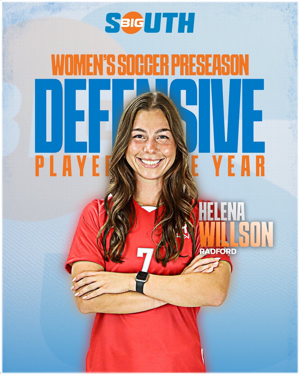 BigSouthSports's tweet photo. 𝗪𝗜𝗟𝗟𝗦𝗢𝗡'𝗦 𝗪𝗔𝗬.

@RadfordWSOC graduate student and reigning Big South Defensive Player of the Year Helena Willson checks in as the 2024 #BigSouthWSOC Preseason Player of the Year! 🛡️⚽️

📰 MORE: https://t.co/PyASh2Zsu8 https://t.co/UkKSipfzVV