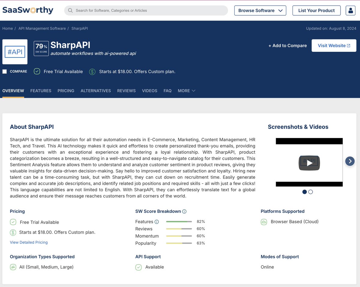 SharpAPI's tweet image. 🚀 Exciting! We're now officially listed on @saasworthy!
Check it out here: saasworthy.com/product/sharpa…
#SaaS #SharpAPI