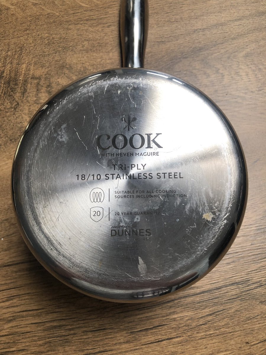 asherthehasher's tweet photo. @nevenmaguire  I purchased one of the cook with Neven pots in @dunnesstores about 2 months ago!  I’ve used a steel whisk making sauce a few times and the ceramic has started to wear. Can it be recovered as it’s 20 year guarantee! https://t.co/cEEH6YkrrA