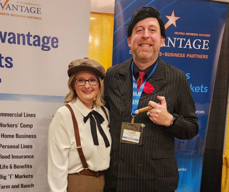 iiatexas's tweet photo. Neil Kapelka &amp; Carie Ann Roach took the "Roaring 20’s" theme to heart at the IIA-RGV Trade Show! IIAT had a "Roaring Good Time" exhibiting at Independent Insurance Agents of the Rio Grande Valley's 2024 event. Thank you to everyone who stopped by to see us! 🎩✨ https://t.co/uZY2r0DoYs
