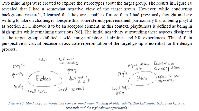 Highlight of today's grading is a new concept of making a 
"Bias before and after mind map." in their case about elderly. The idea is to pro-actively confront and remind the designer of whatever pre-existing connotations they have and reconsider those after the empathize phase.