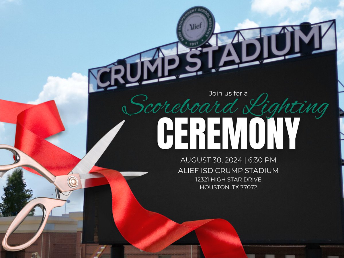 Get ready for a bright night! Join us at Alief Crump Stadium on August 30th at 6:30 PM as we reveal our brand-new scoreboard. You won’t want to miss this!