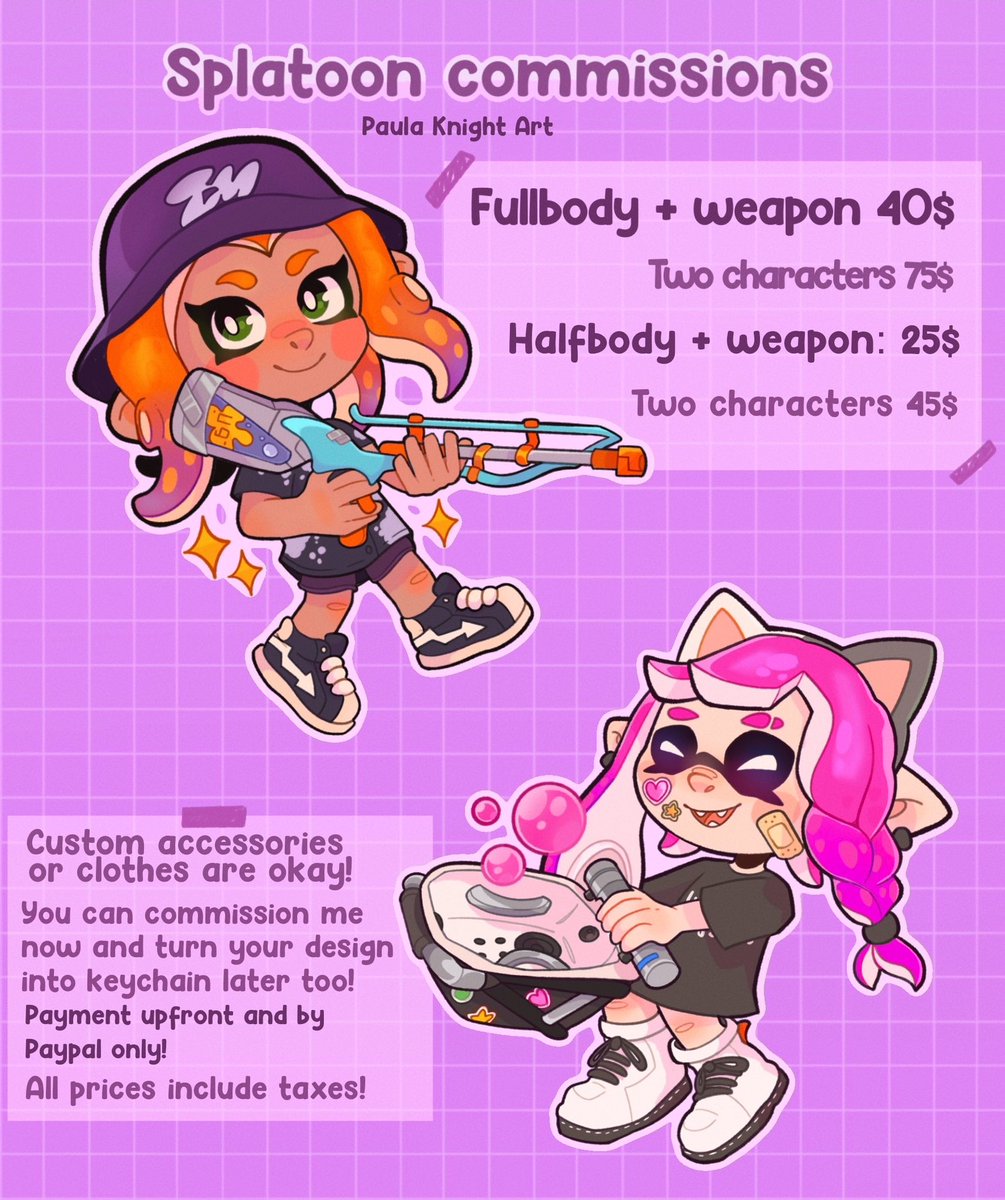 PaulaKnightArt's tweet photo. 💜🦑Splatoon comms! 🐙💜

[Rts are appreciated ✨✨]

- 5 Slots open!
- Includes simple background 
- Feel free to ask any doubts by DM!

#splatoonart #Splatoon https://t.co/TybekVzET8