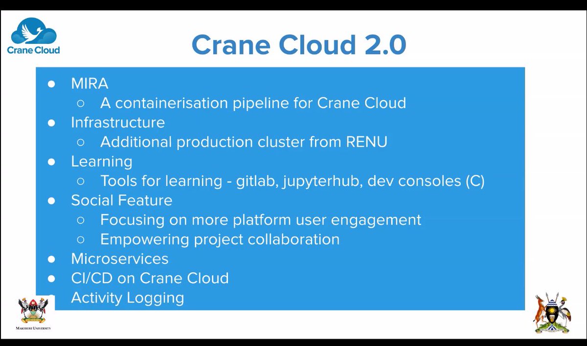 CraneCloud_io's tweet photo. @RhodinNagwere, software developer @CraneCloud_io delivered an impressive demo on the new and improved Crane Cloud 2.0,  key features, enhanced functionalities, and platform analytics. 

It's exciting to see how far we've come from version 1.0! 

@RIFMakerere @MakCoCIS 
@iBaino https://t.co/Hte9N4uosE