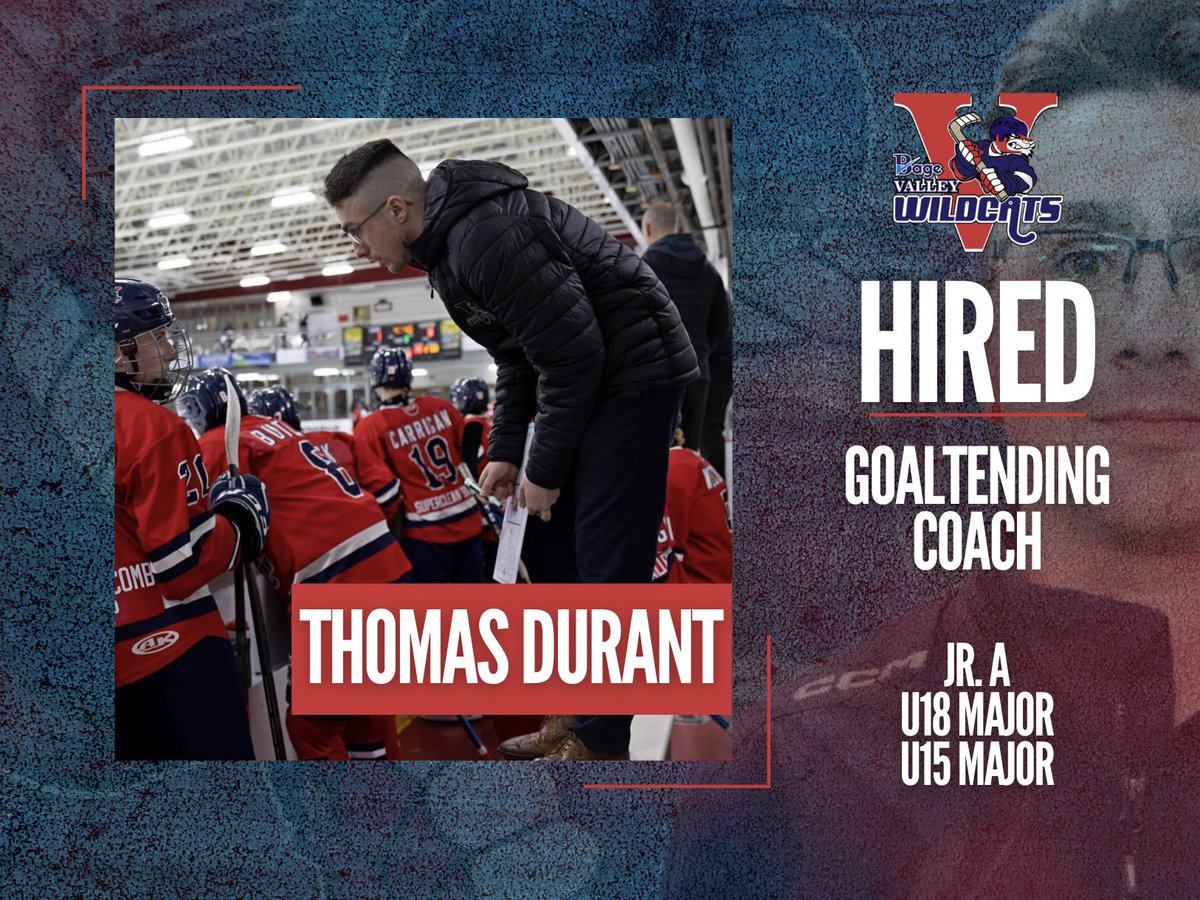 Valley_Wildcats's tweet image. Wildcats name Thomas Durant as Goaltending Coach for Jr. A, U18 Major &amp;amp; U15 Major teams.

READ MORE: valleywildcats.ca/wildcats-name-…