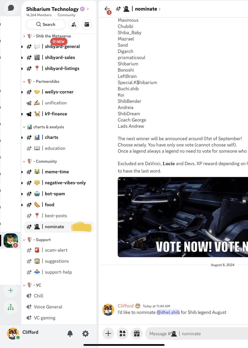 CliffordRoboshi's tweet photo. I just voted for @dhelzkiie7 in the #ShibariumTech Discord server, for #SHIBARMY legend of the month this current month August! Who’s with me in nominating Dhel? https://t.co/EccXqcDB0s