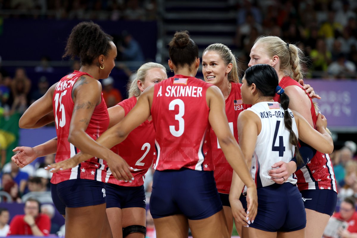 Team USA def. Brazil, 3-2, to advance to the 2024 Paris gold medal match on Sunday, Aug. 11! 🥇

USA will play either Turkey or Italy at 7am ET on local NBC affiliates and Peacock. 

Skinner had 15 kills and three blocks in the match 🏐

#OlympiansMadeHere x <a href="/GettyImages/">Getty Images</a>